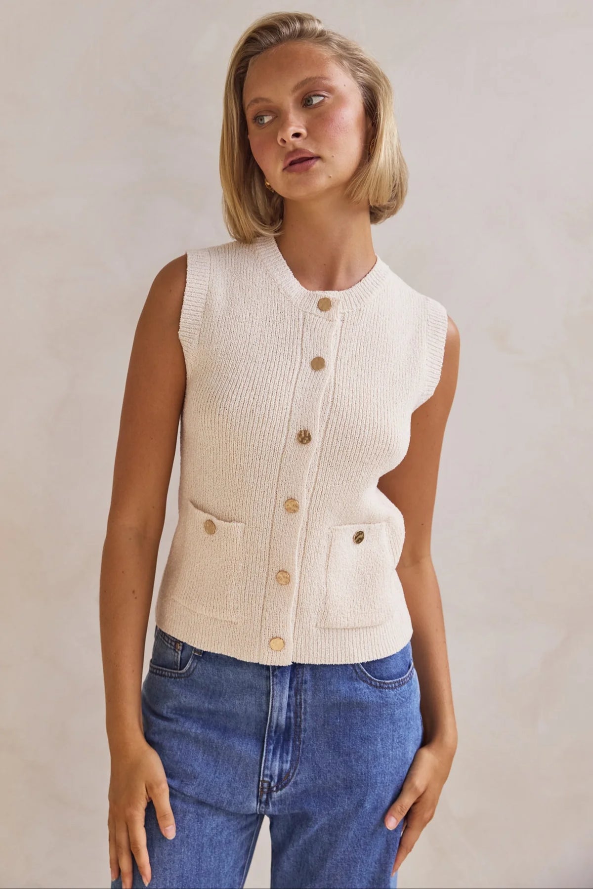 Camille Knit Vest - Cream