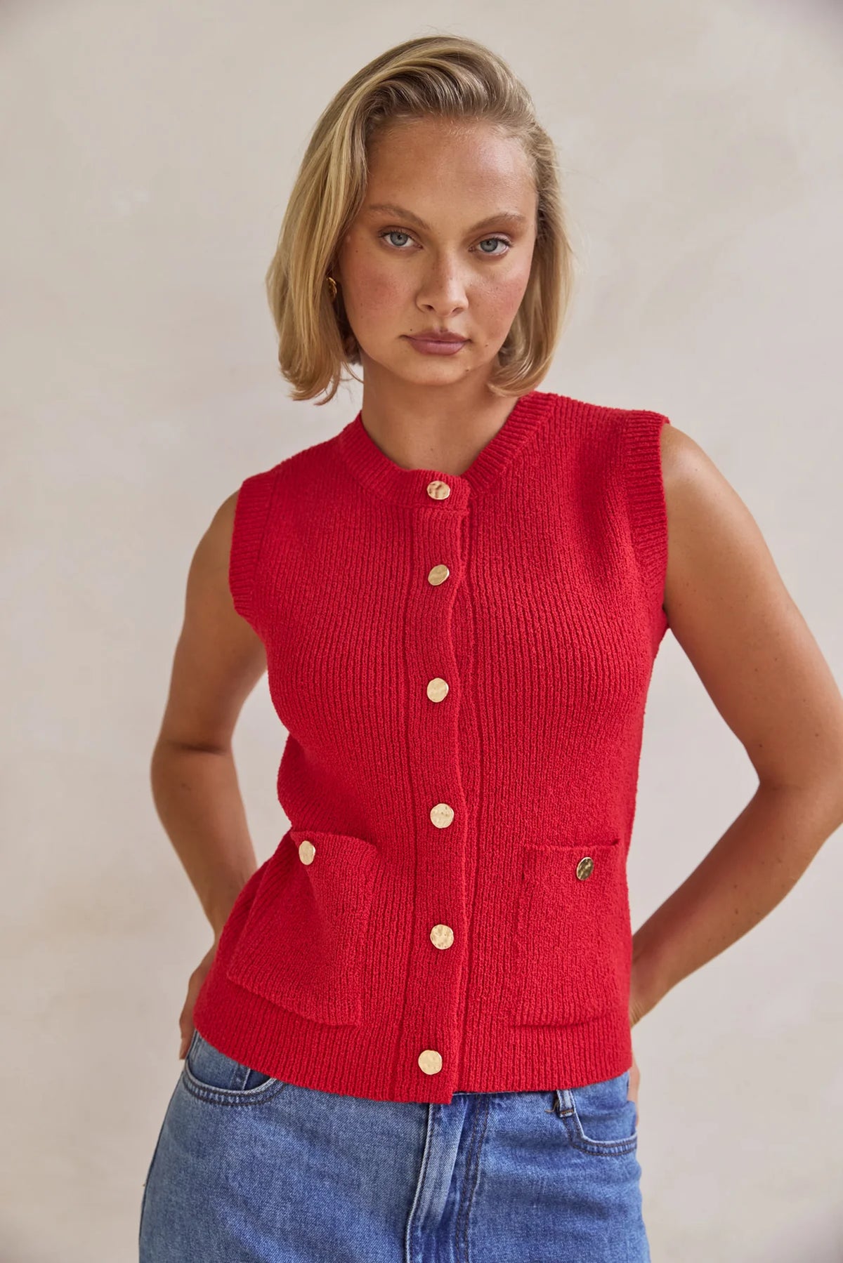 Camille Knit Vest - Red