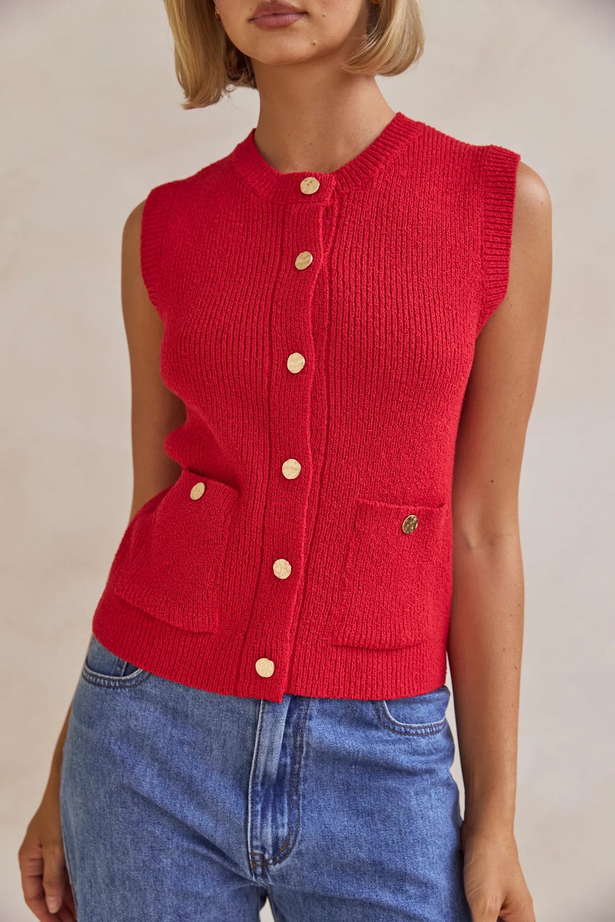 Camille Knit Vest - Red